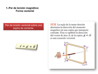 1.-Par de torsión magnético:
Forma vectorial
Par de torsión vectorial sobre una
espira de corriente.
 