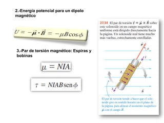2.-Energía potencial para un dipolo
magnético
3.-Par de torsión magnético: Espiras y
bobinas
 