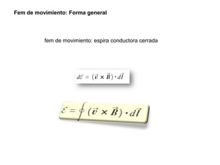Fem de movimiento: Forma general
fem de movimiento: espira conductora cerrada
 