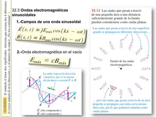 32.3 Ondas electromagnéticas
sinusoidales
1.-Campos de una onda sinusoidal
2.-Onda electromagnética en el vacío
 