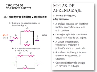 CIRCUITOS DE
CORRIENTE DIRECTA
26.1 Resistores en serie y en paralelo
 