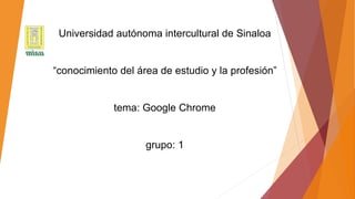 Universidad autónoma intercultural de Sinaloa
“conocimiento del área de estudio y la profesión”
tema: Google Chrome
grupo: 1
 