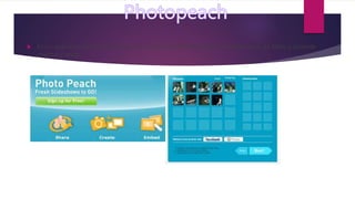  Es un aplicativo de dominada web 2.0 que nos permite hacer presentaciones de fotos y ponerle
música y texto.
 