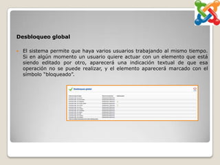  Hacer mejoras al programa, y redistribuirlo bajo los mismos términos GNU/GLP.Front-end y Back-endUn CMS consiste en  un Front-end, que es el sitio web (website), que los visitantes y los   usuarios registrados pueden ver. Y 