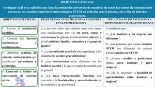 HIPÓTESIS
La opinión que tiene la población universitaria española sobre
los estudios terciarios de las áreas STEM en rela...