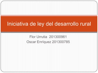 Iniciativa de ley del desarrollo rural

         Flor Urrutia 201300961
        Oscar Enríquez 201300785
 