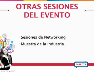KEYNOTE
JUAN PABLO SERRANO (COL)
ESTRATEGA DE RELACIONAMIENTO
VP Ejecutivo BRM. Fue socio fundador y VP Ejecutivo
de Wunderman Colombia. Estratega para clientes
como: Dell, Movistar, Nokia, Citibank, Colfondos,
Diageo, Fundación Cardio Infantil, Telefónica y
Nestlé. Comenzó en mercadeo directo en Directa
S.A., hace 15 años. Fue Director del Callcenter.
Docente en diferentes programas en universidades:
UJTL, Los Andes, UDI, Politécnico Gran Colombiano
y Universidad Sergio Arboleda.
Big Data, Big Service
es un recorrido de
como el servicio al
cliente a través de las
redes sociales nos
presenta una gran
oportunidad de
conseguir
información de los
clientes y desarrollar
modelos de atención
más eﬁcientes y con
mayores niveles de
Satisfacción.
En esta charla Juan
Pablo nos demostrará
a partir de dos casos
de éxito: Claro y
Avianca, como
lograron mejorar la
percepción de sus
clientes a través de
social media .
BIG DATA, BIG SERVICE: COMO LOS DATOS DE
REDES SOCIALES POTENCIAN LA EXPERIENCIA
DE CLIENTE
PRESENTACIÓN ESPECIAL
 