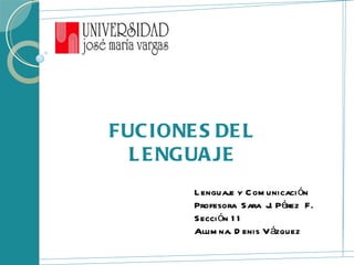 FUCIONES DEL LENGUAJE Lenguaje y Comunicación Profesora  Sara  J. Pérez  F. Sección 11 Alumna. Denis Vázquez 