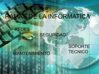 RAMAS DE LA INFORMATICAREDESSEGURIDADSOPORTE TECNICOMANTENIMIENTO