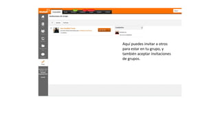 Aquí puedes invitar a
otros para estar en tu
grupo, y también aceptar
invitaciones de grupos.
 