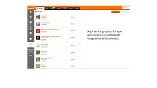 Aquí ves los grupos a los
que perteneces y la
cantidad de integrantes
de los mismos.
 