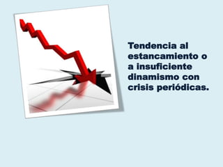Tendencia al
estancamiento o
a insuficiente
dinamismo con
crisis periódicas.
 
