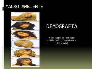 MACRO AMBIENTEDEMOGRAFIACada tipo de cabello (liso, seco, ondulado o tinturado)