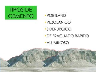 TIPOS DE CEMENTO PORTLAND PUZOLANICO SIDERURGICO DE FRAGUADO RAPIDO ALUMINOSO 