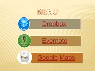 Dropbox
Evernote
Google Maps
 