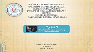 REPÚBLICA BOLIVARIANA DE VENEZUELA
UNIVERSIDAD BICENTENARIA DE ARAGUA
VICERRECTORADO ACADÉMICO
FACULTAD DE CIENCIAS ADMINISTRATIVAS Y
SOCIALES
ESCUELA DE PSICOLOGÍA
SAN JOAQUÍN DE TURMERO- ESTADO ARAGUA
TORREALBA MARIA JOSE
C.I 25864389
PSICOLOGIA IV
 