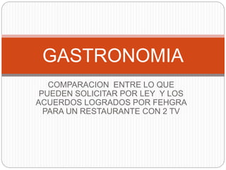 COMPARACION ENTRE LO QUE
PUEDEN SOLICITAR POR LEY Y LOS
ACUERDOS LOGRADOS POR FEHGRA
PARA UN RESTAURANTE CON 2 TV
GASTRONOMIA
 