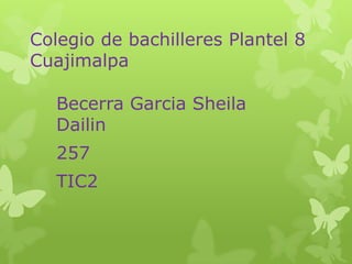 Colegio de bachilleres Plantel 8
Cuajimalpa
Becerra Garcia Sheila
Dailin
257
TIC2
 
