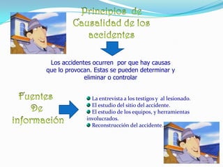 Se dirige a las causas del accidente  Subestanderes.        Accidente: Acciones  SubestandaresCondición Subestandar¿Por qué ocurrió el accidente?Producida por el empleadoProducida por el ambiente laboralPersonas  ajenas al accidentado, pero que estuvieron presentes  en el momento del evento y que con su testimonio  puede aportar a la investigación para llegar a las causas.Los testigos son también  la fuente de información  del accidente.¿Quiénes fueron los testigos del accidente?