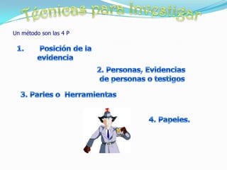 Principios  de Causalidad de los accidentesLos accidentes ocurren  por que hay causas  que lo provocan. Estas se pueden determinar y eliminar o controlarFuentes De información La entrevista a los testigos y  al lesionado. El estudio del sitio del accidente. El estudio de los equipos, y herramientas involucrados. Reconstrucción del accidente.