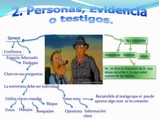 1.Posición de laevidencia.Recuerde que la renovación de  cosas puede dañar la evidencia.Tome fotos, desde diferentes ángulos.Dibuje  lo que usted considera mas importante.Realice bosquejos, mapas 