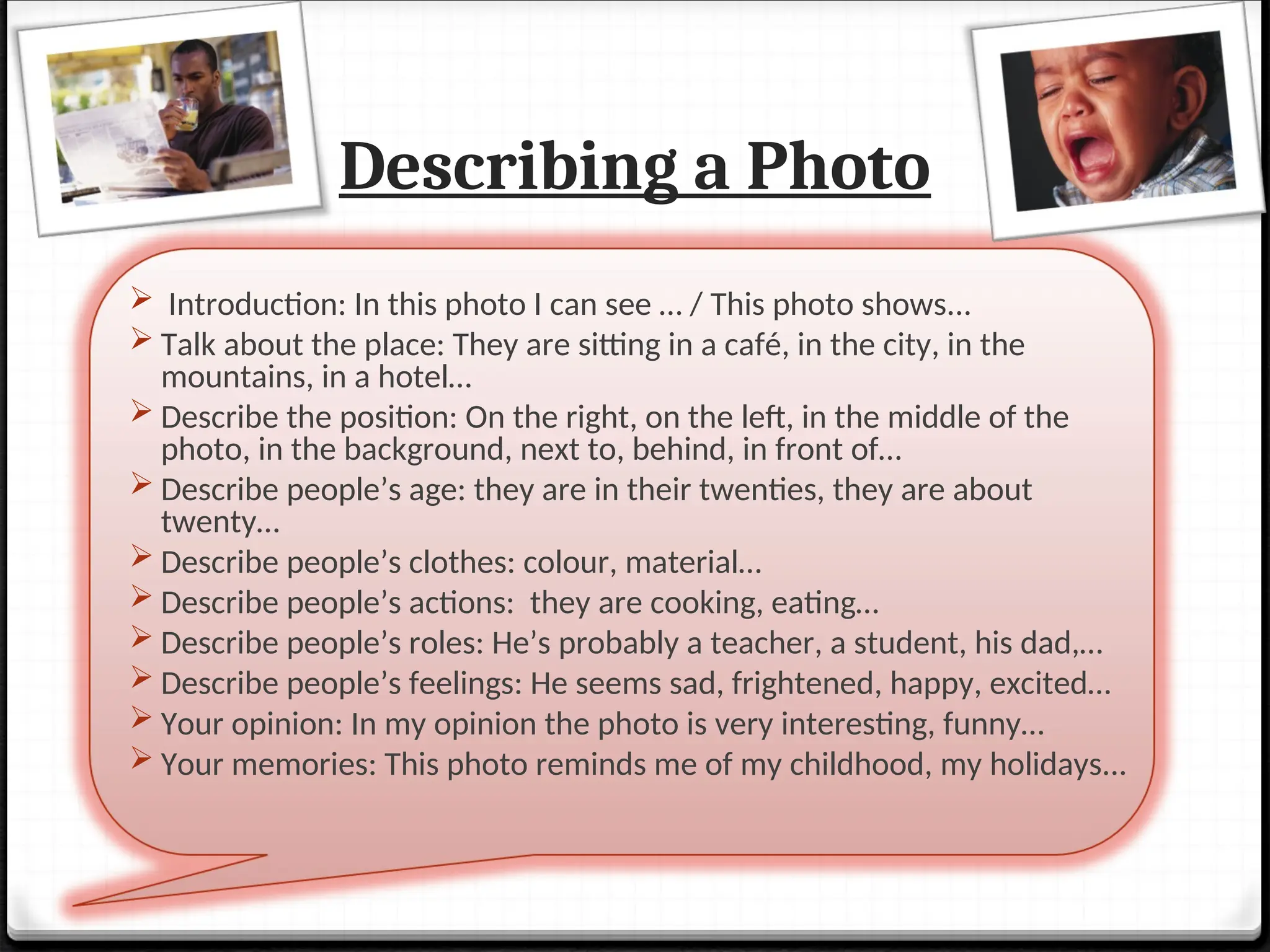 Describir una foto en inglés para una conversación | PPT