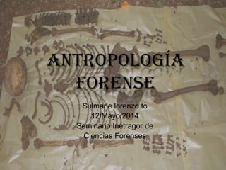 ANTROPOLOGÍA
FORENSE
Sulmarie lorenzo to
12/Mayo/2014
Seminario Inetragor de
Ciencias Forenses
 