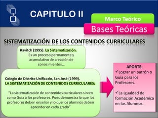 APORTE: Lograr un patrón o Guía para los Profesores. La Igualdad  de  formación Académica en los Alumnos . CAPITULO II 