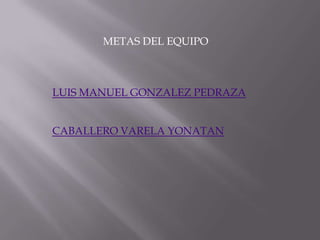 METAS DEL EQUIPO
LUIS MANUEL GONZALEZ PEDRAZA
CABALLERO VARELA YONATAN
 