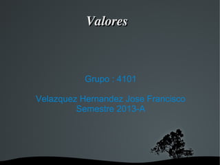 Valores



           Grupo : 4101

Velazquez Hernandez Jose Francisco
         Semestre 2013-A




            
 