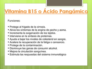 Funciones:

 Protege al hígado de la cirrosis.
 Alivia los síntomas de la angina de pecho y asma.
 Incrementa la oxigenación de los tejidos.
 Interviene en la síntesis de proteínas.
 Ayuda a bajar los niveles de colesterol en sangre.
 Acelera la recuperación de la fatiga o cansancio.
 Protege de la contaminación.
 Disminuye las ganas de consumir alcohol.
 Mejora la circulación sanguínea.
 Estimula las respuestas del sistema inmunológico
 