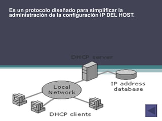 Es un protocolo diseñado para simplificar la administración de la configuración IP DEL HOST. 