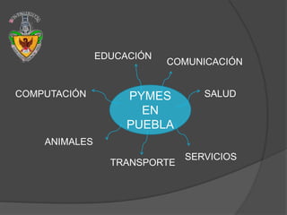 EDUCACIÓN
                           COMUNICACIÓN


COMPUTACIÓN         PYMES        SALUD
                      EN
                    PUEBLA
    ANIMALES
                              SERVICIOS
                 TRANSPORTE
 