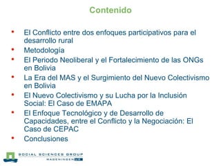 Conflictos sobre Participación e Inclusión Social en Proyectos de Desarrollo Rural durante la Era del MAS en Bolivia