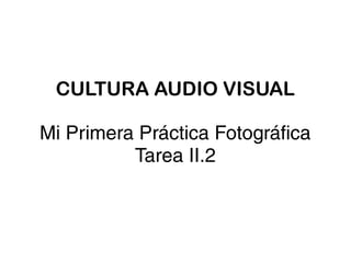 CULTURA AUDIO VISUAL
Mi Primera Práctica Fotográfica
Tarea II.2
 