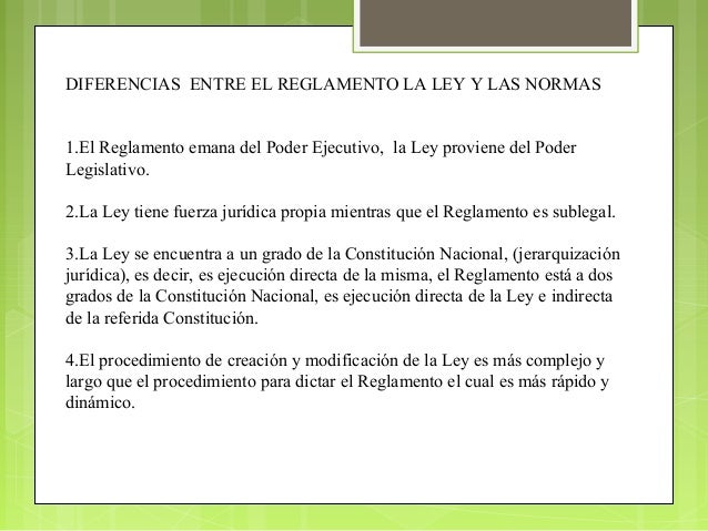 Presentacion diferencia de ley norma y reglamento