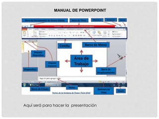 MANUAL DE POWERPOINT
Aquí será para hacer la presentación
 