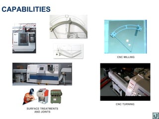 CAPABILITIES




                           CNC MILLING




                           CNC TURNING
      SURFACE TREATMENTS
          AND JOINTS
 