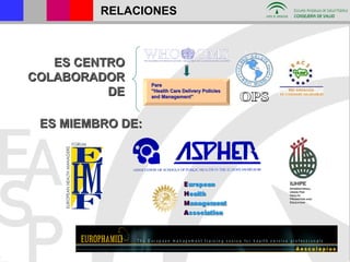 RELACIONES ES MIEMBRO DE: Para “ Health Care Delivery Policies and Management” ES CENTRO COLABORADOR DE OPS 