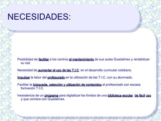 La no existencia de  un servidor de contenidos  en los centros no T.I.C. 
