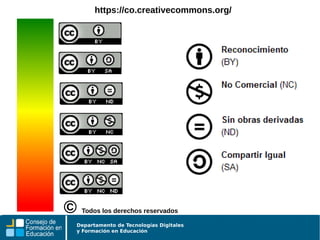 Departamento de Tecnologías Digitales
y Formación en Educación
https://co.creativecommons.org/
© Todos los derechos reservados
 