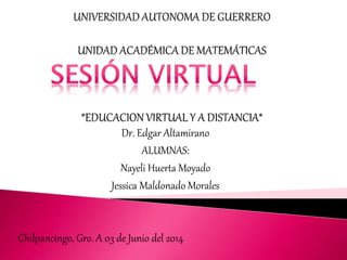 Dr. Edgar Altamirano
ALUMNAS:
Nayeli Huerta Moyado
Jessica Maldonado Morales
Chilpancingo, Gro. A 03 de Junio del 2014
 