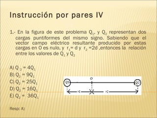 Instrucción por pares IV

1.- En la figura de este problema Q1, y Q2 representan dos
   cargas puntiformes del mismo signo. Sabiendo que el
   vector campo eléctrico resultante producido por estas
   cargas en O es nulo, y r1= d y r2 =2d ,entonces la relación
   entre los valores de Q1 y Q2

A) Q 2 = 4Q1
B) Q2 = 9Q1
C) Q2 = 25Q1
D) Q2 = 16Q1
E) Q2 = 36Q1

Resp: A)
 