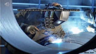 CLASIFICACIÓN DE ELECTRODOS PARAACEROS DE BAJAALEACIÓN
• AWS 6010
• AWS 6011
• AWS 6013
• AWS E7016
 