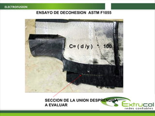 ELECTROFUSION
ENSAYO DE DECOHESION ASTM F1055
SECCION DE LA UNION DESPRENDIDA
A EVALUAR
C= ( d /y ) * 100
 