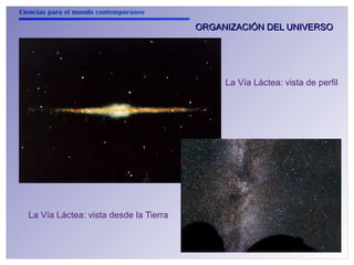 Ciencias para el mundo contemporáneo 
La Vía Láctea: vista de perfil 
La Vía Láctea: vista desde la Tierra 
ORGANIZACIÓN DDEELL UUNNIIVVEERRSSOO 
 