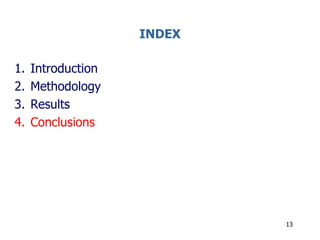 INDEX
1. Introduction
2. Methodology
3. Results
4. Conclusions
13
 