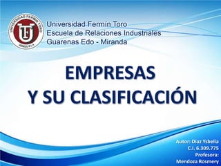 Universidad Fermín Toro
Escuela de Relaciones Industriales
Guarenas Edo - Miranda

Autor: Diaz Ysbelia
C.I. 6.309.775
Profesora:
Mendoza Rosmery

 
