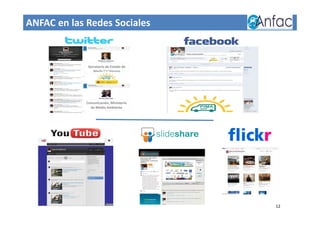 ANFAC en las Redes Sociales
Comunicación, Ministerio
de Medio Ambiente
Secretario de Estado de
Medio Ambiente
12
 