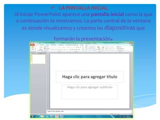 Para guardar una presentación podemos ir al menú Archivo y seleccionar la opción guardar, también se puede hacer con el botón    q esta en la barra de titulo.Si es la primera vez que guardamos la presentación nos aparecerá una ventana. De la lista desplegable “Guardar en” seleccionaremos la carpeta en la cual queremos guardar la presentación.	También podemos crear una nueva carpeta con este icono     , la carpeta se creará dentro de la carpeta que figure en el campoGuardar en.Como guardar una presentación.Después  en la casilla Nombrede archivo introduciremos el nombre con el cual queremos guardar la presentación y por último pulsaremos en el botónGuardar.Si el tipo de formato que seleccionamos es Presentación se guardará la presentación con la extensión ppt.  Si no es la primera vez que guardamos la presentación y pulsamos en el botón de guardar de la barra de herramientas o seleccionamos la opción Guardar del menú Archivo no nos aparecerá la ventana, guardará los cambios sin preguntar.
